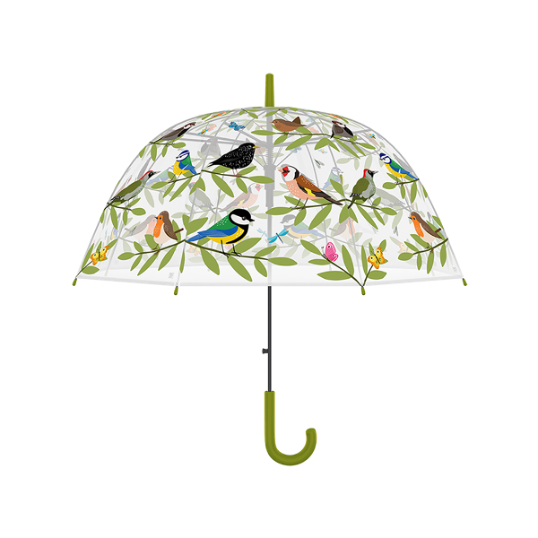 새와 초록잎 투명 우산